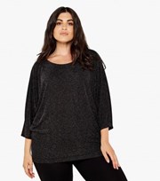 Apricot Curves Black Glitter Scoop Neck 3/4 Sleeve Top